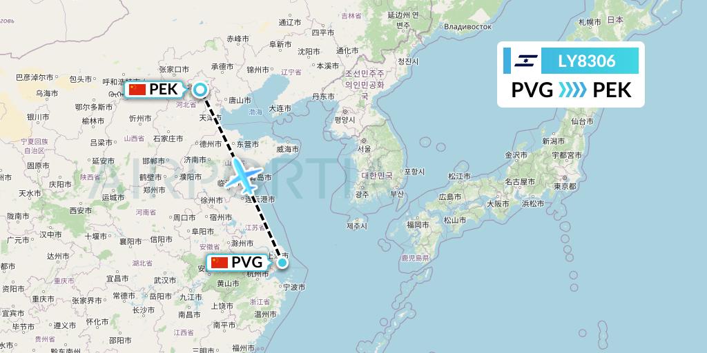 LY8306 El Al Flight Map: Shanghai to Beijing