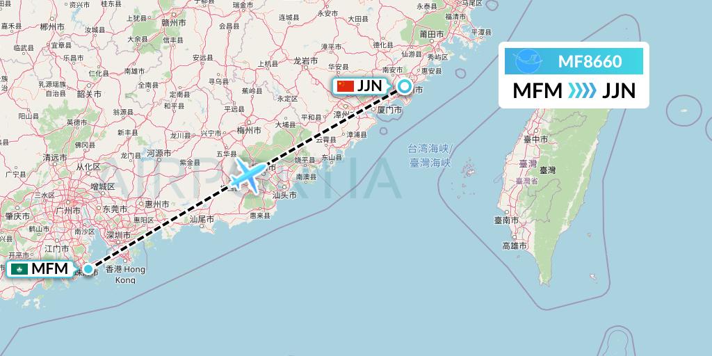 MF8660 Xiamen Airlines Flight Map: Macau to Jinjiang