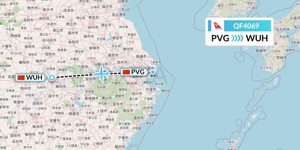 QF4069 Qantas Flight Map: Shanghai to Wuhan