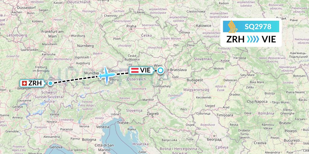 SQ2978 Singapore Airlines Flight Map: Zurich to Vienna