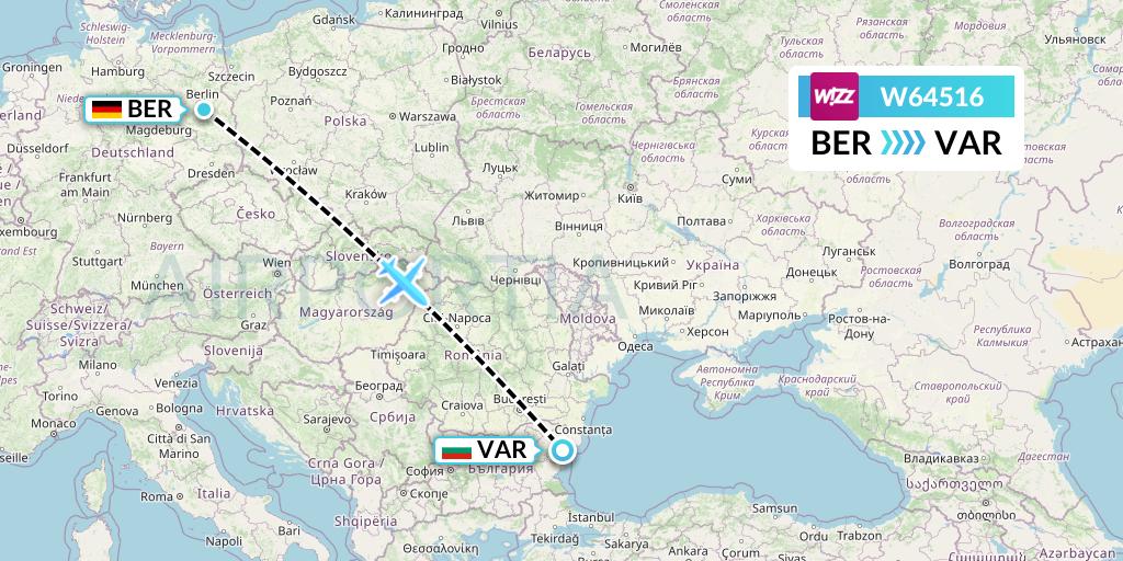W64516 Wizz Air Flight Map: Berlin to Varna