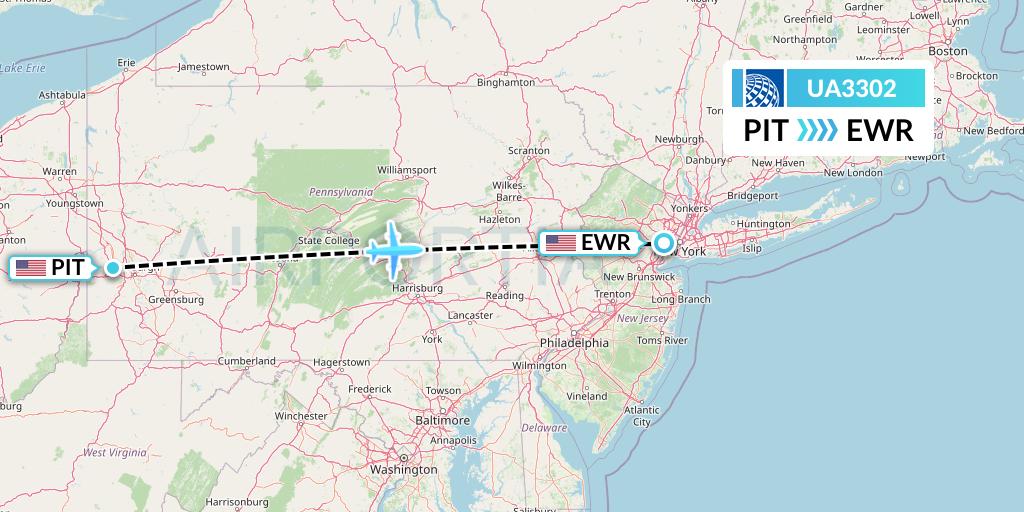 UA3302 United Airlines Flight Map: Pittsburgh to New York