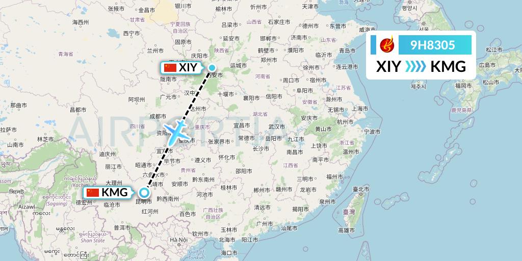 9H8305 Air Changan Flight Map: Xi'an to Kunming