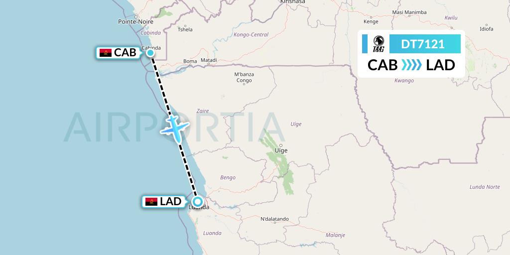 DT7121 TAAG Angola Airlines Flight Map: Cabinda to Luanda
