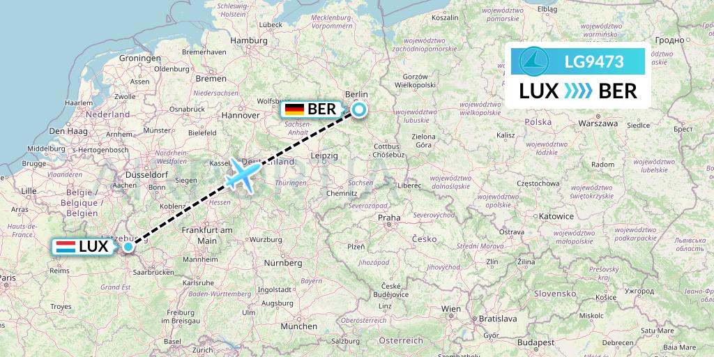 LG9473 Luxair Flight Map: Luxembourg to Berlin