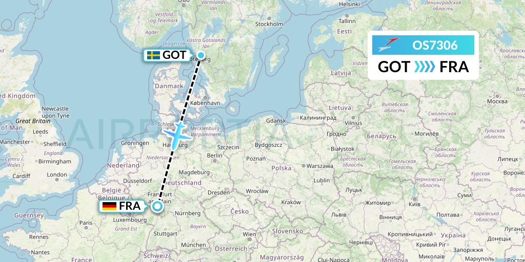 OS7306 Austrian Airlines Flight Map: Gothenburg to Frankfurt