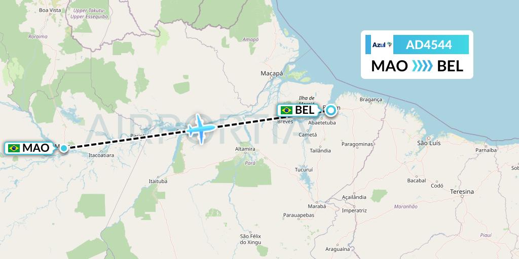 AD4544 Azul Brazilian Airlines Flight Map: Manaus to Belem