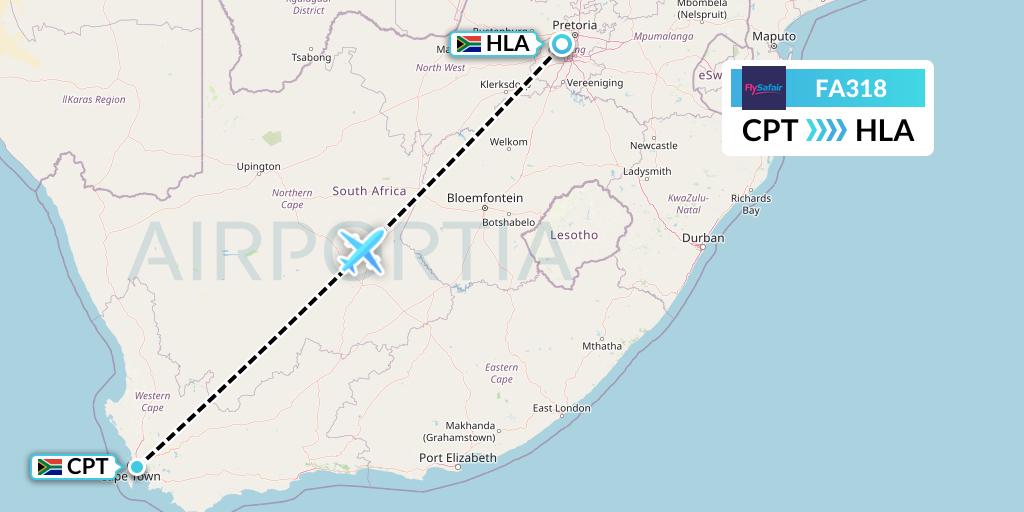 FA318 Safair Flight Map: Cape Town to Johannesburg