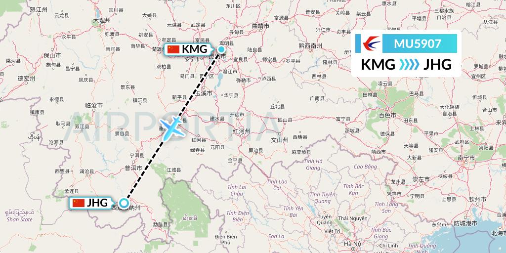 MU5907 China Eastern Airlines Flight Map: Kunming to Jinghong