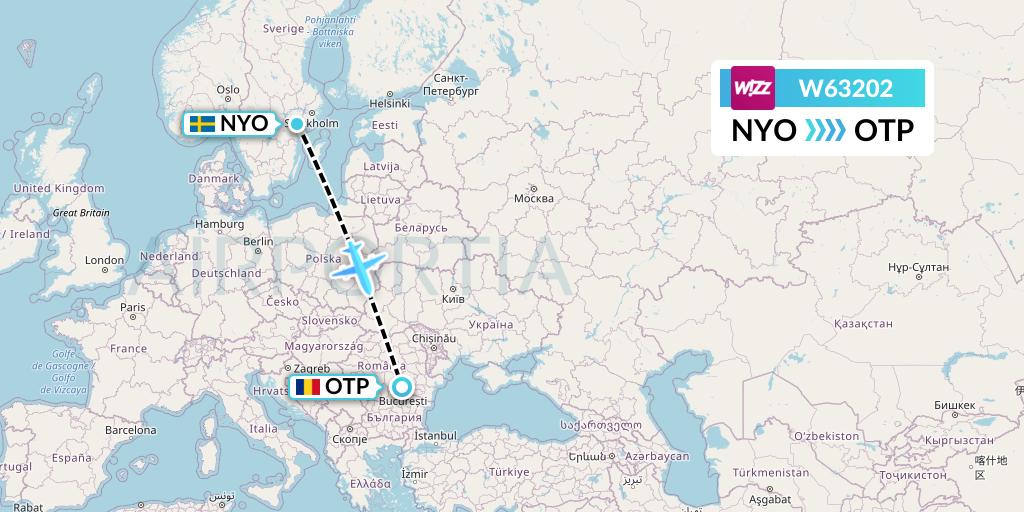 W63202 Wizz Air Flight Map: Stockholm to Bucharest