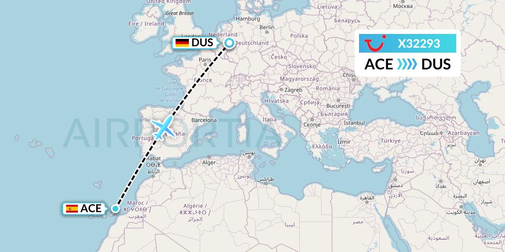 X32293 TUI fly Germany Flight Map: Lanzarote to Dusseldorf