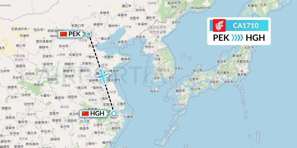 CA1710 Air China Flight Map: Beijing to Hangzhou
