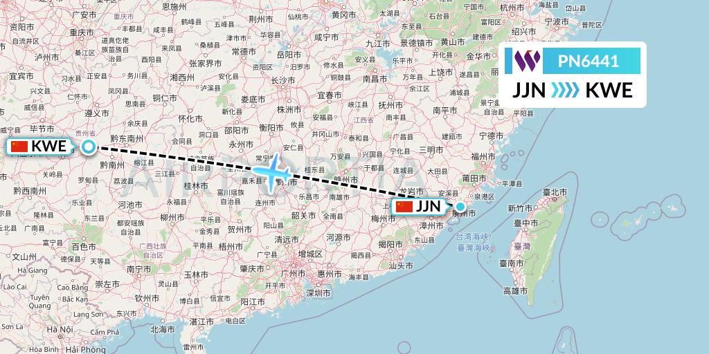 PN6441 China West Air Flight Map: Jinjiang to Guiyang