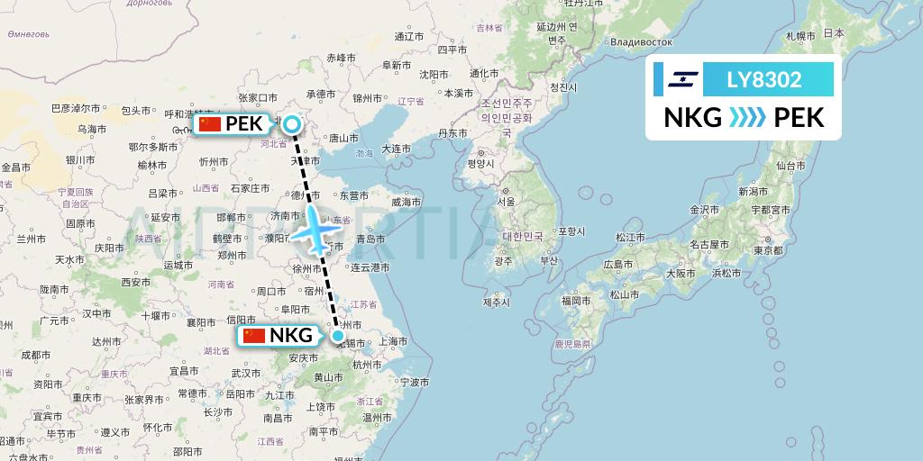 LY8302 El Al Flight Map: Nanjing to Beijing