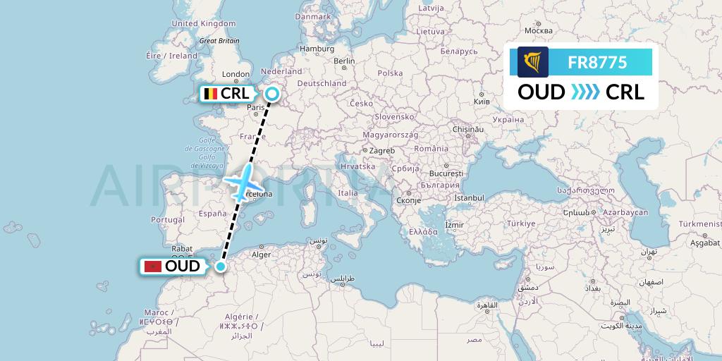 FR8775 Ryanair Flight Map: Oujda to Brussels