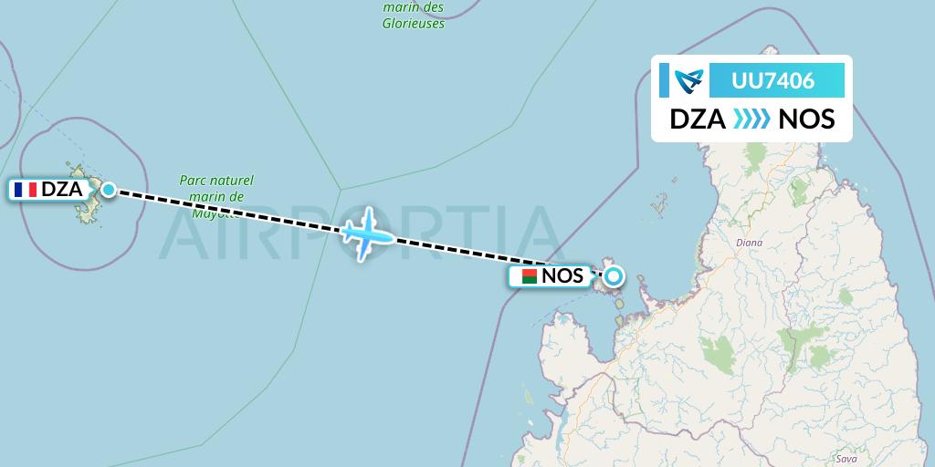 UU7406 Air Austral Flight Map: Dzaoudzi to Nosy Be