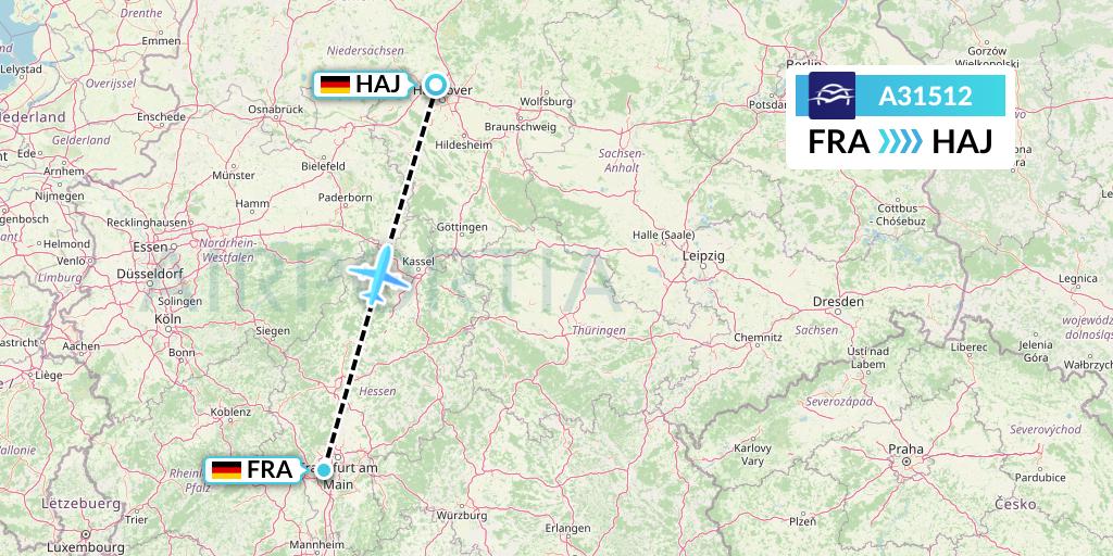 A31512 Aegean Airlines Flight Map: Frankfurt to Hannover