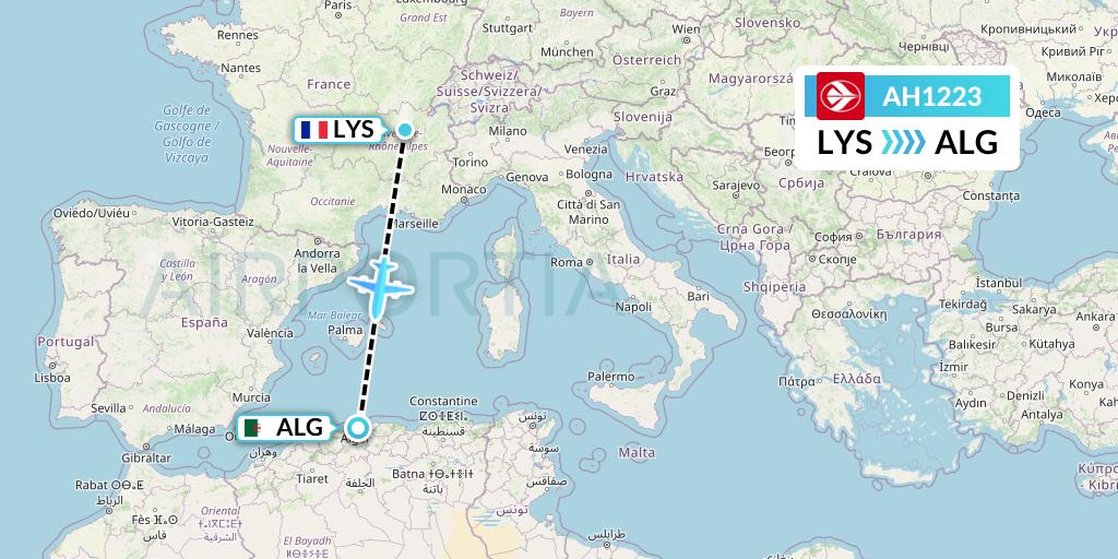 AH1223 Air Algerie Flight Map: Lyon to Algiers