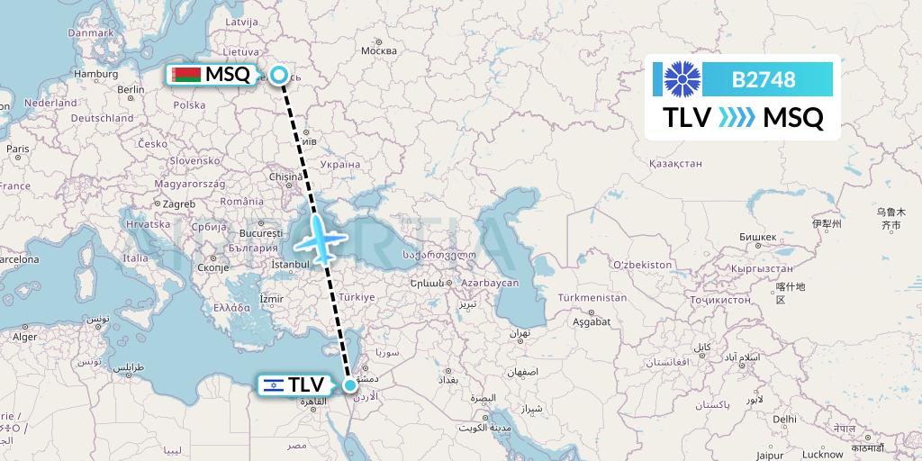 B2748 Belavia Flight Map: Tel Aviv to Minsk