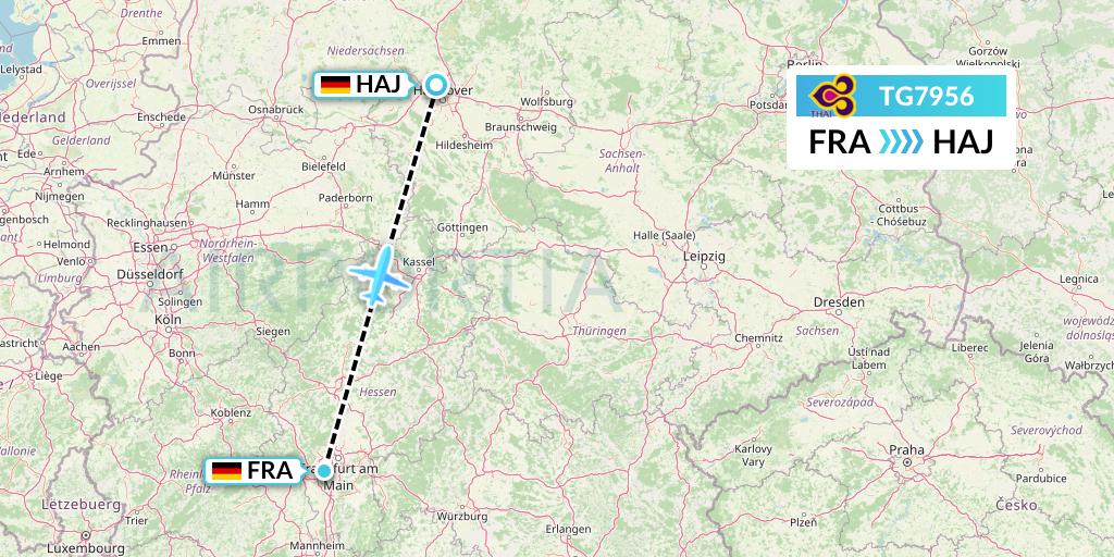 TG7956 Thai Airways Flight Map: Frankfurt to Hannover