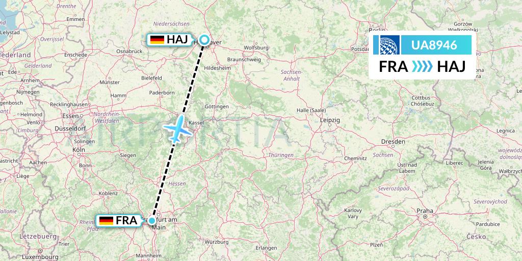 UA8946 United Airlines Flight Map: Frankfurt to Hannover