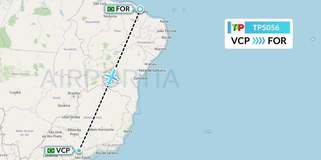 TP5056 TAP Portugal Flight Map: Campinas to Fortaleza