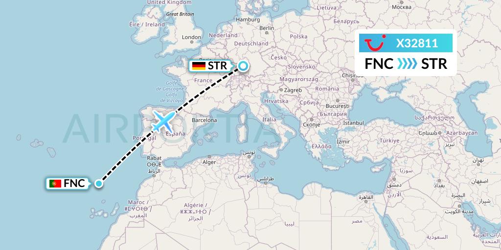 X32811 TUI fly Germany Flight Map: Funchal to Stuttgart