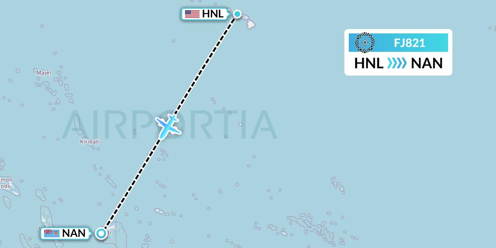 FJ821 Fiji Airways Flight Map: Honolulu to Nadi