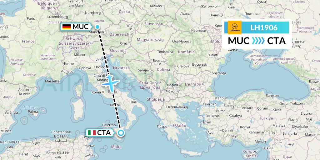 LH1906 Lufthansa Flight Map: Munich to Catania