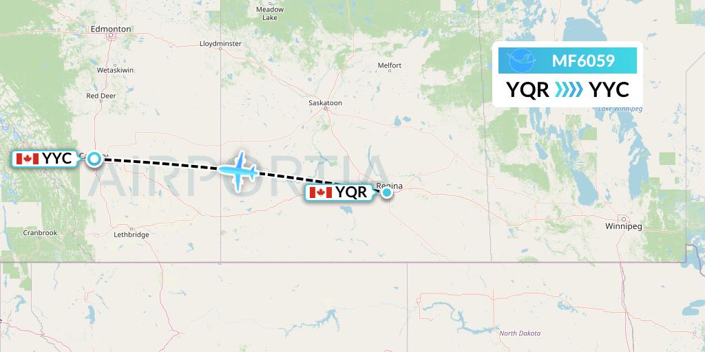 MF6059 Xiamen Airlines Flight Map: Regina to Calgary