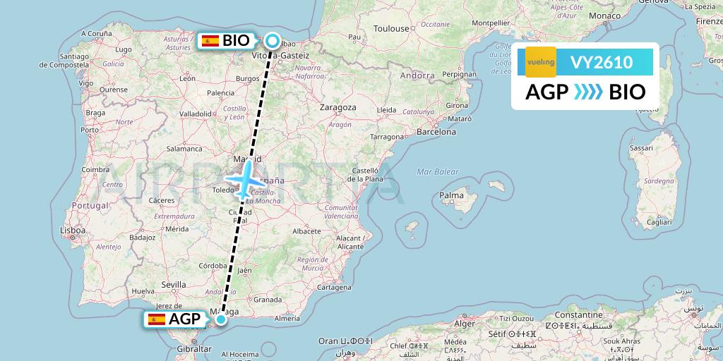VY2610 Vueling Flight Map: Malaga to Bilbao