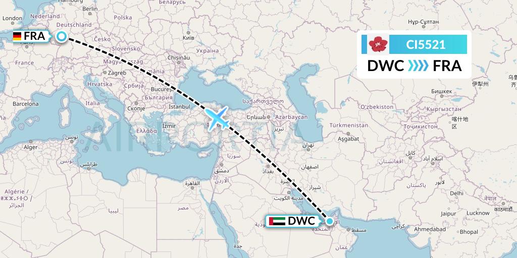 CI5521 China Airlines Flight Map: Dubai to Frankfurt