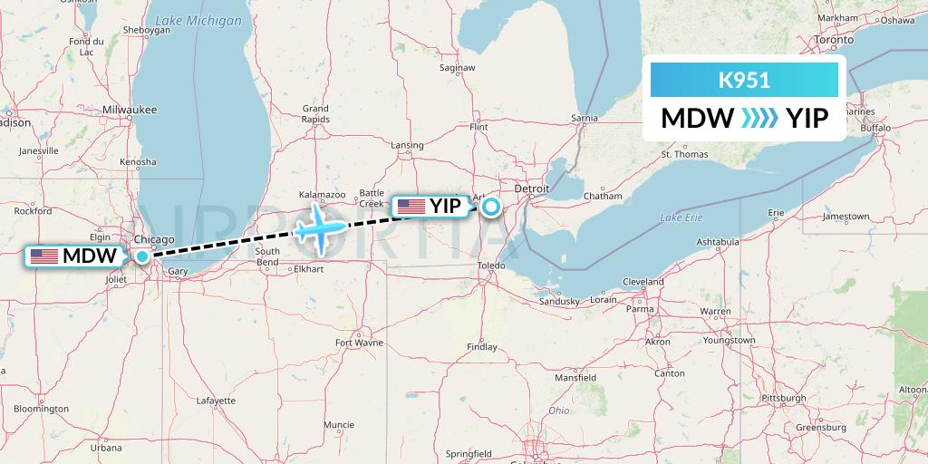 K951 Kalitta Charters Flight Map: Chicago to Detroit