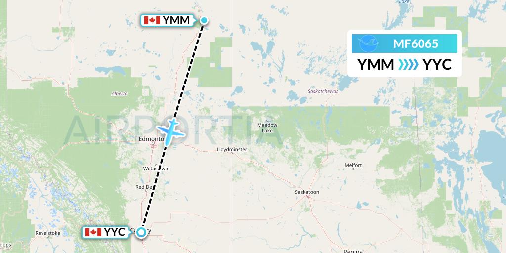 MF6065 Xiamen Airlines Flight Map: Fort McMurray to Calgary