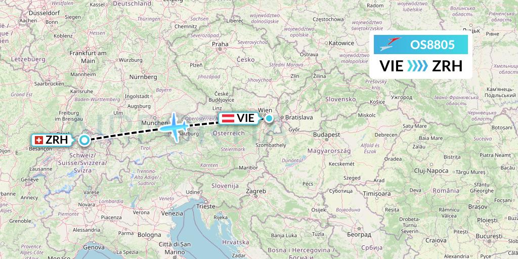 OS8805 Austrian Airlines Flight Map: Vienna to Zurich