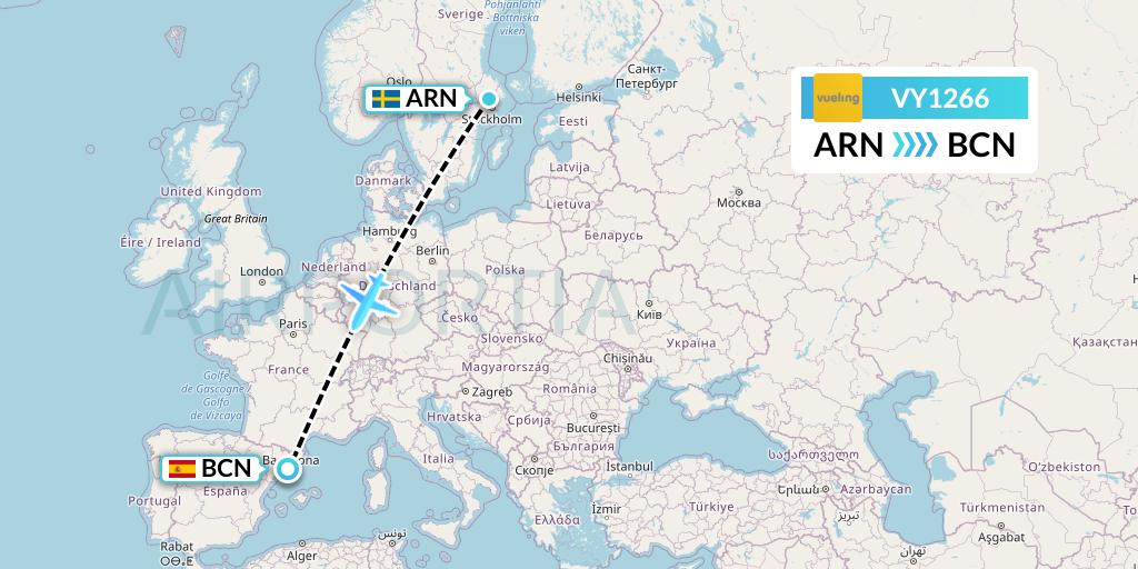 VY1266 Vueling Flight Map: Stockholm to Barcelona