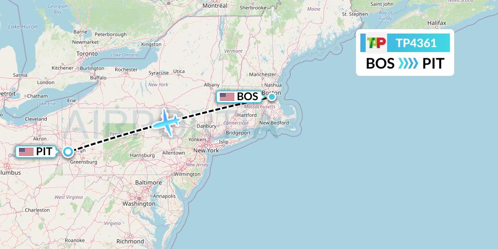 TP4361 TAP Portugal Flight Map: Boston to Pittsburgh
