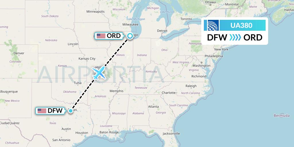 UA380 United Airlines Flight Map: Dallas to Chicago