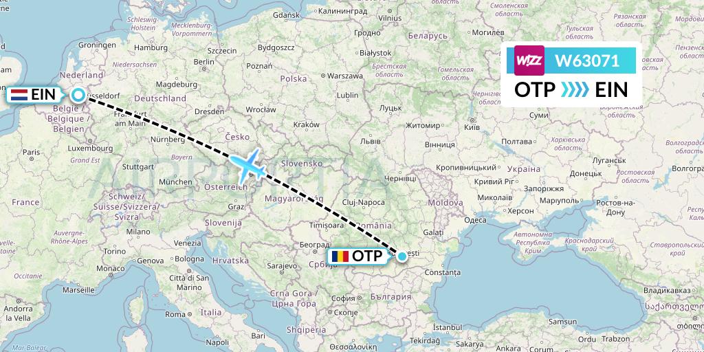 W63071 Wizz Air Flight Map: Bucharest to Eindhoven