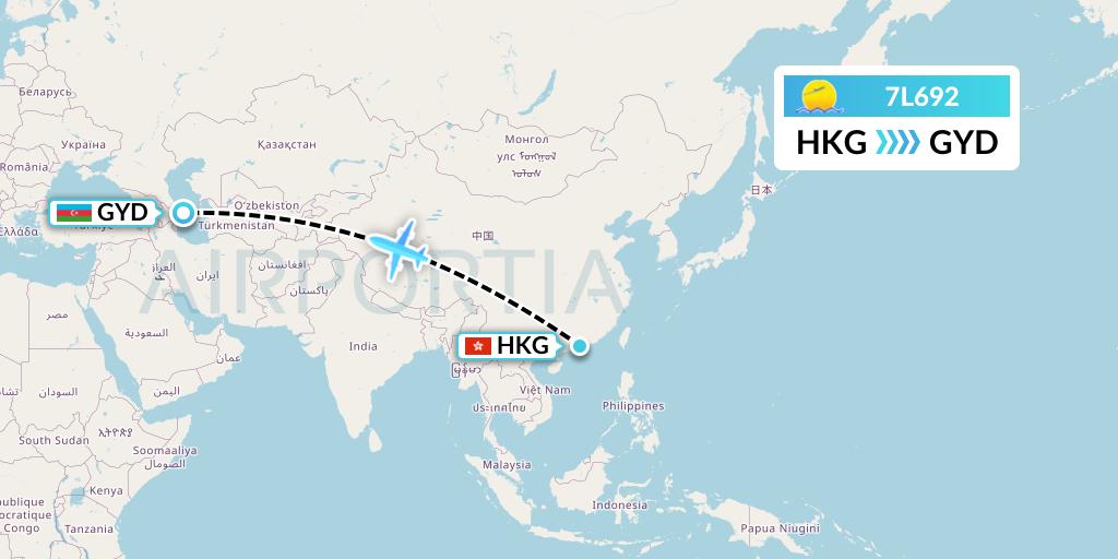 7L692 Silk Way West Airlines Flight Map: Hong Kong to Baku