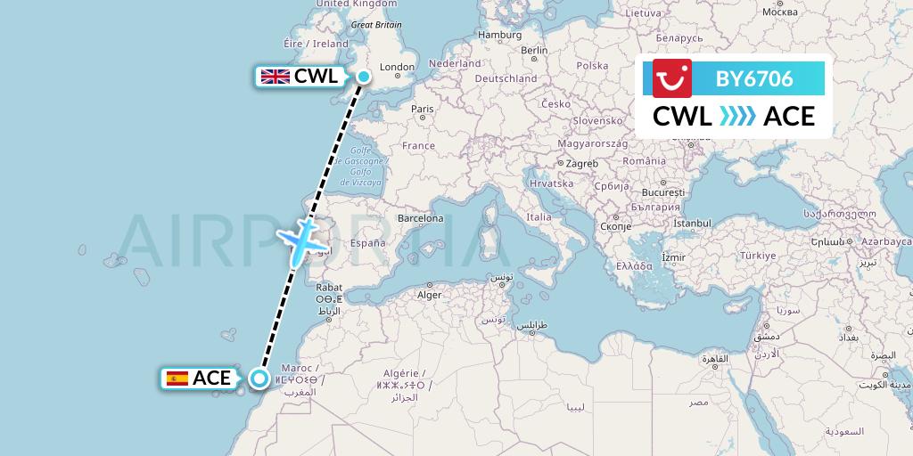 BY6706 Flight Status TUI Airways Cardiff to Lanzarote (TOM6706)