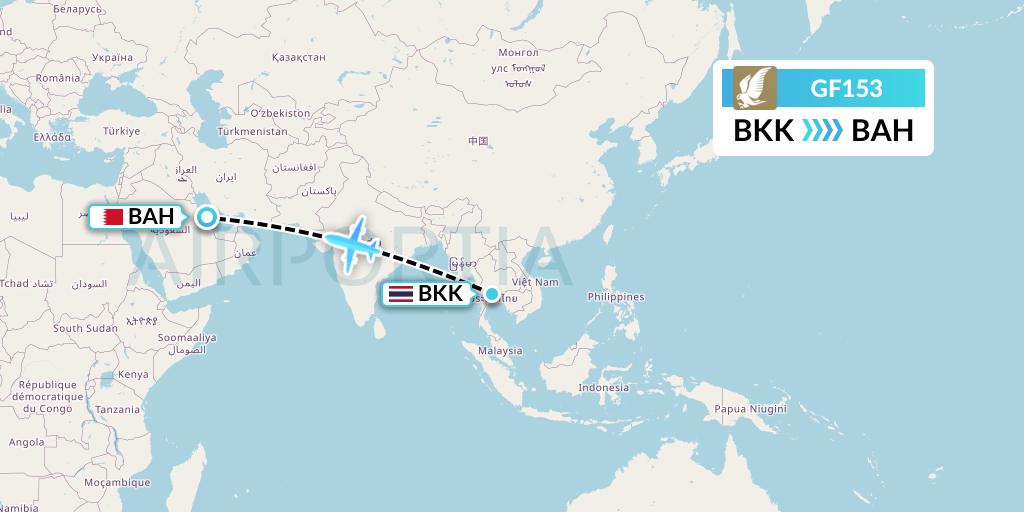 GF153 Gulf Air Flight Map: Bangkok to Bahrain