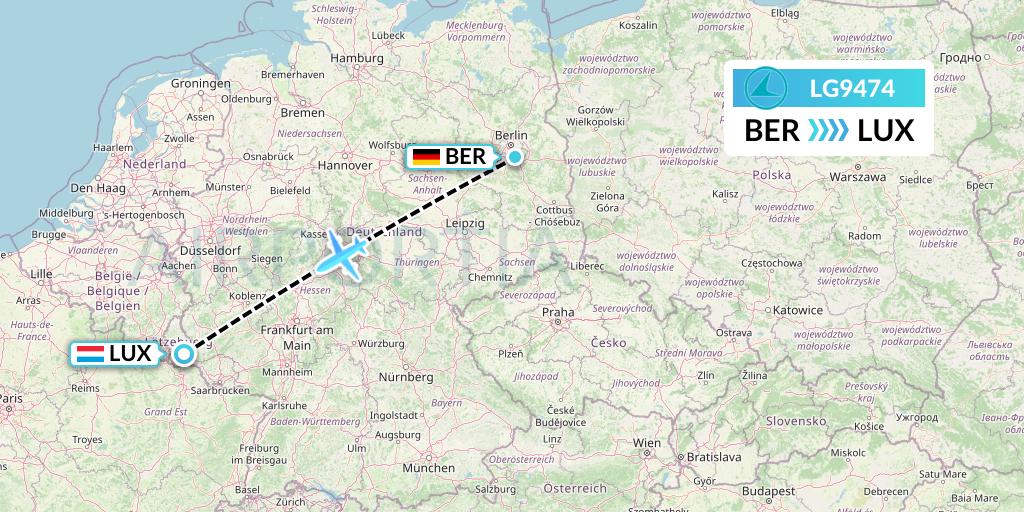 LG9474 Luxair Flight Map: Berlin to Luxembourg