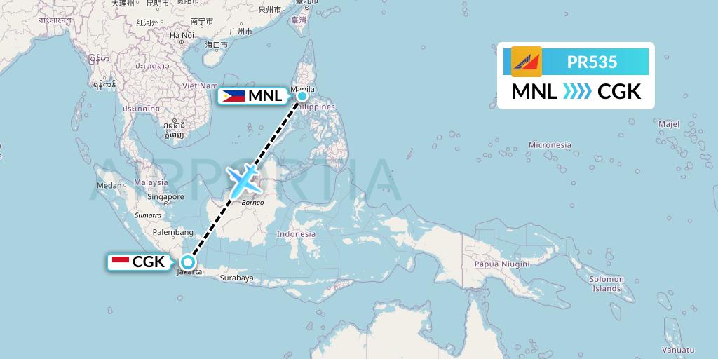 PR535 Philippine Airlines Flight Map: Manila to Jakarta