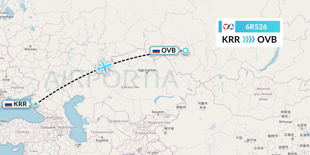 6R526 Alrosa Flight Map: Krasnodar to Novosibirsk