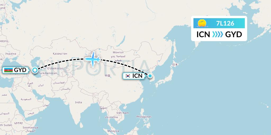 7L126 Silk Way West Airlines Flight Map: Seoul to Baku