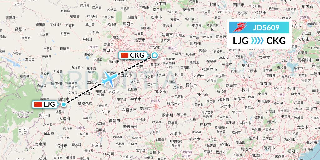 JD5609 Capital Airlines Flight Map: Lijiang to Chongqing
