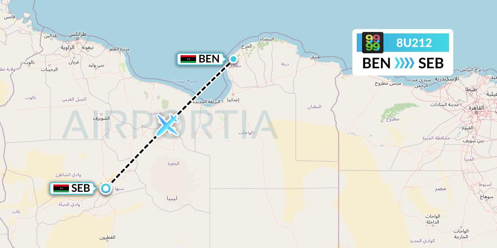 8U212 Afriqiyah Airways Flight Map: Benghazi to Sabha