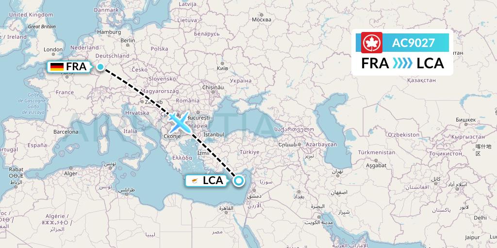 AC9027 Air Canada Flight Map: Frankfurt to Larnaca