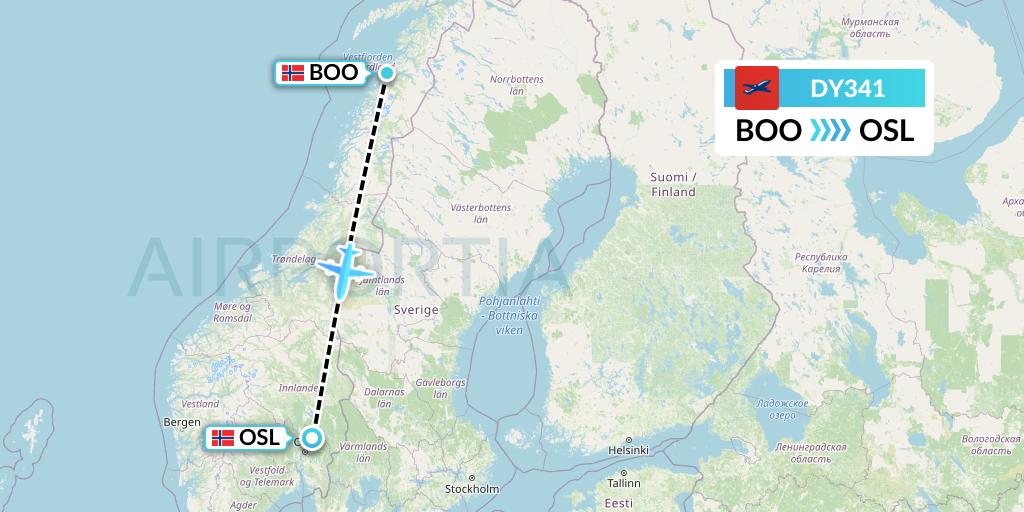 DY341 Norwegian Flight Map: Bodo to Oslo